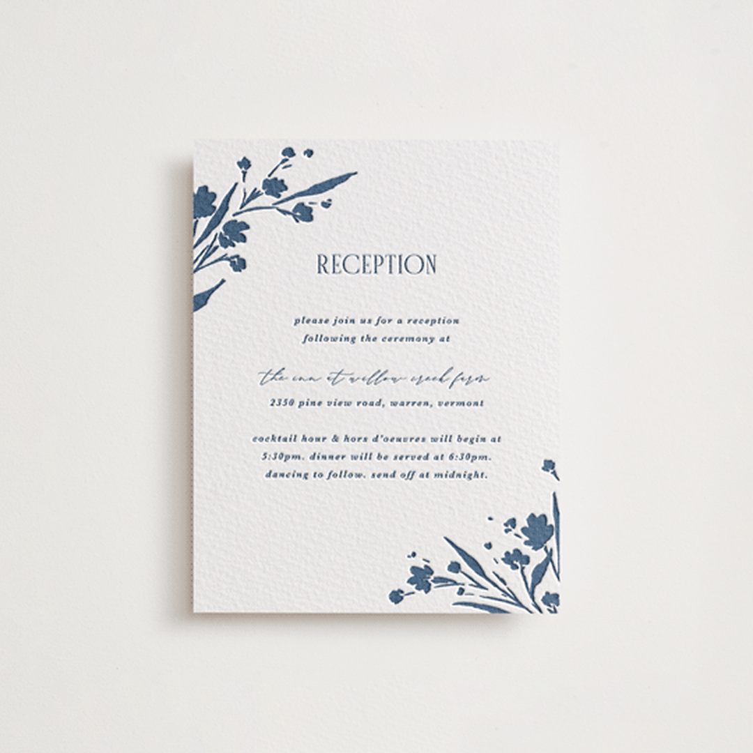"Helena" - Letterpress Reception Cards in Indigo by Kate Ahn - Front