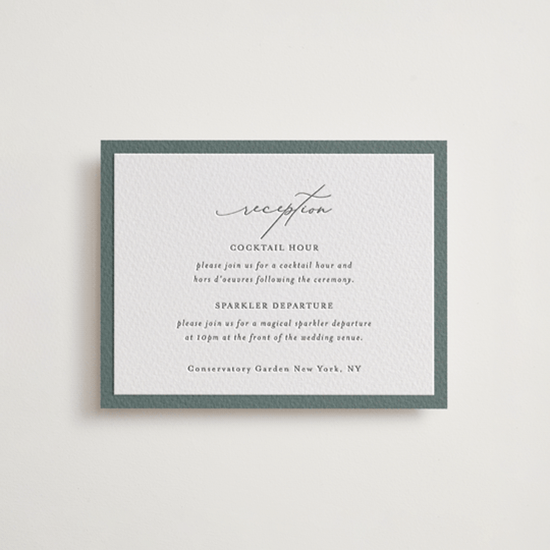 "Fondness" - Letterpress Reception Cards in Gravel by Design Lotus - Front