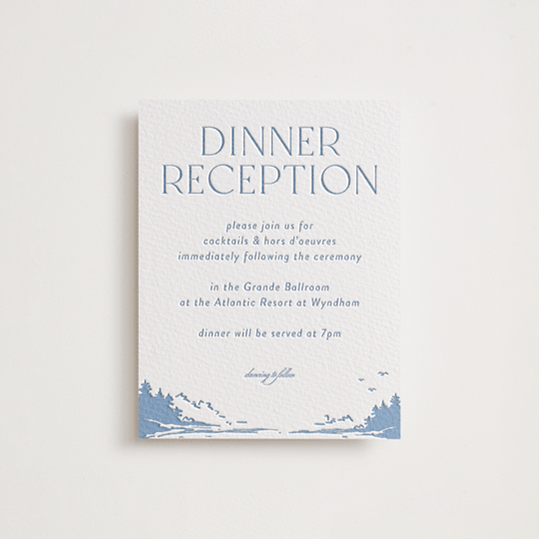 "the cliff" - Letterpress Reception Cards in Provincial Blue by Tennie and Co. - Front