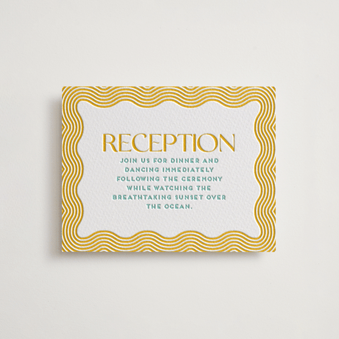 "Good Vibes" - Letterpress Reception Cards in Seafoam by Claudia Orengo - Front