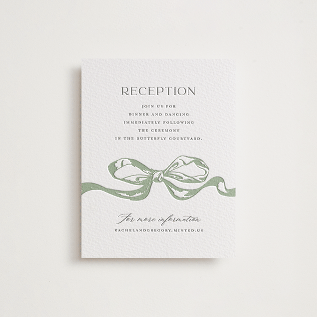 "Big Bow" - Letterpress Reception Cards in Mint by Teju Reval - Front