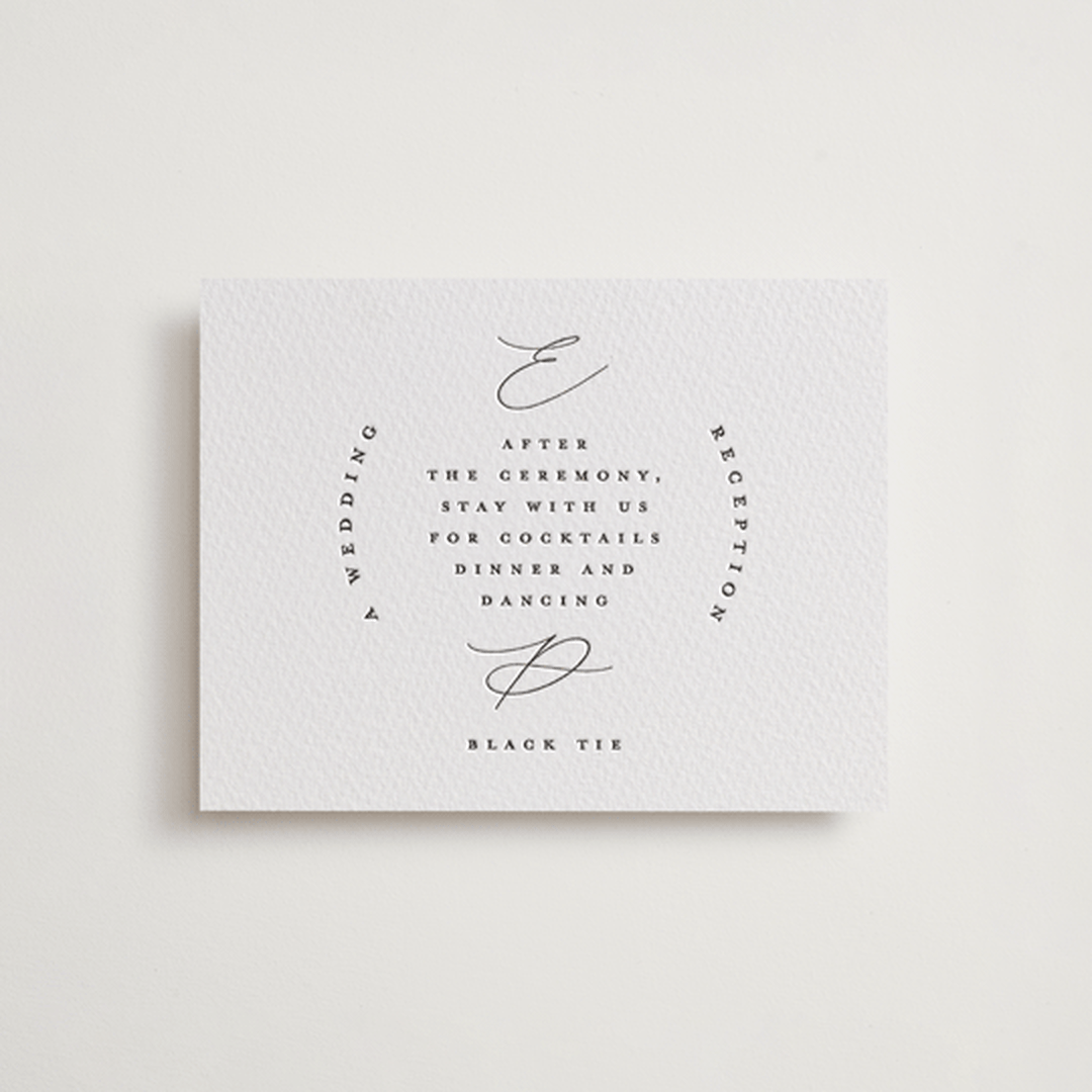 "Paradox" - Letterpress Reception Cards in Soft Black by Gwen Bedat - Front