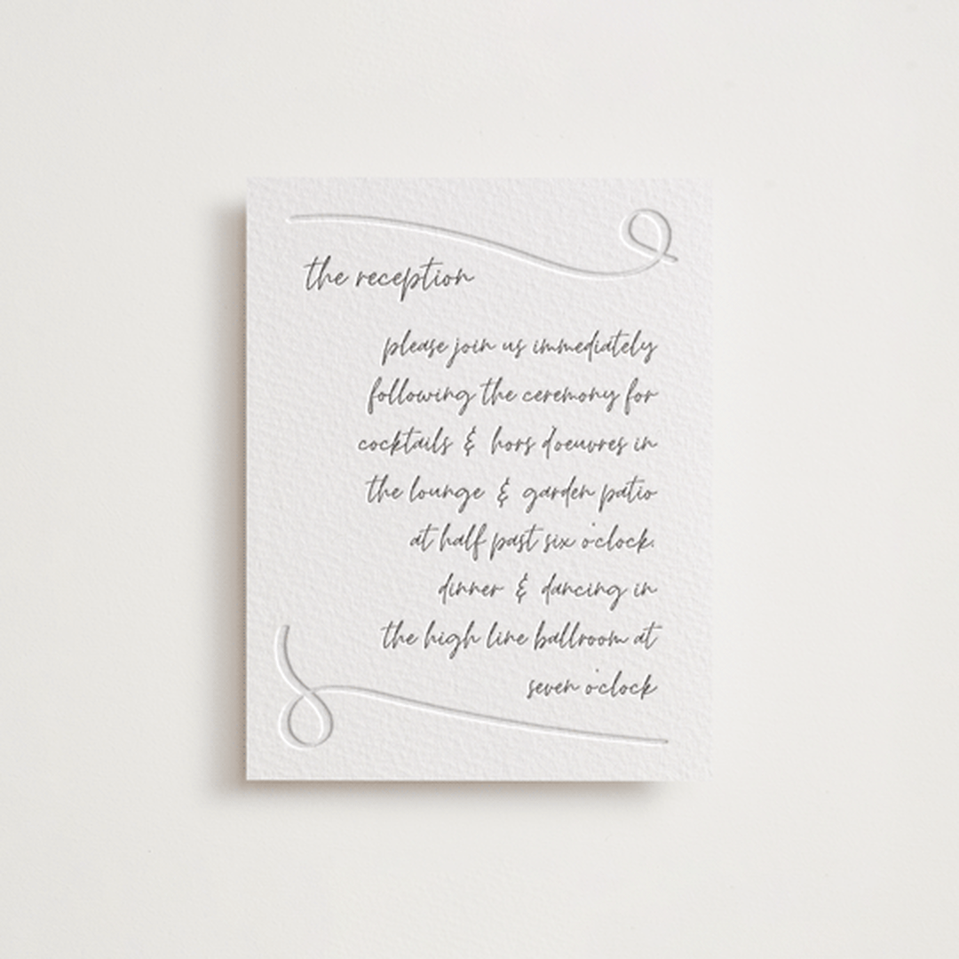 "Artist Hand" - Letterpress Reception Cards in Artist Hand by Heather Schertzer - Front