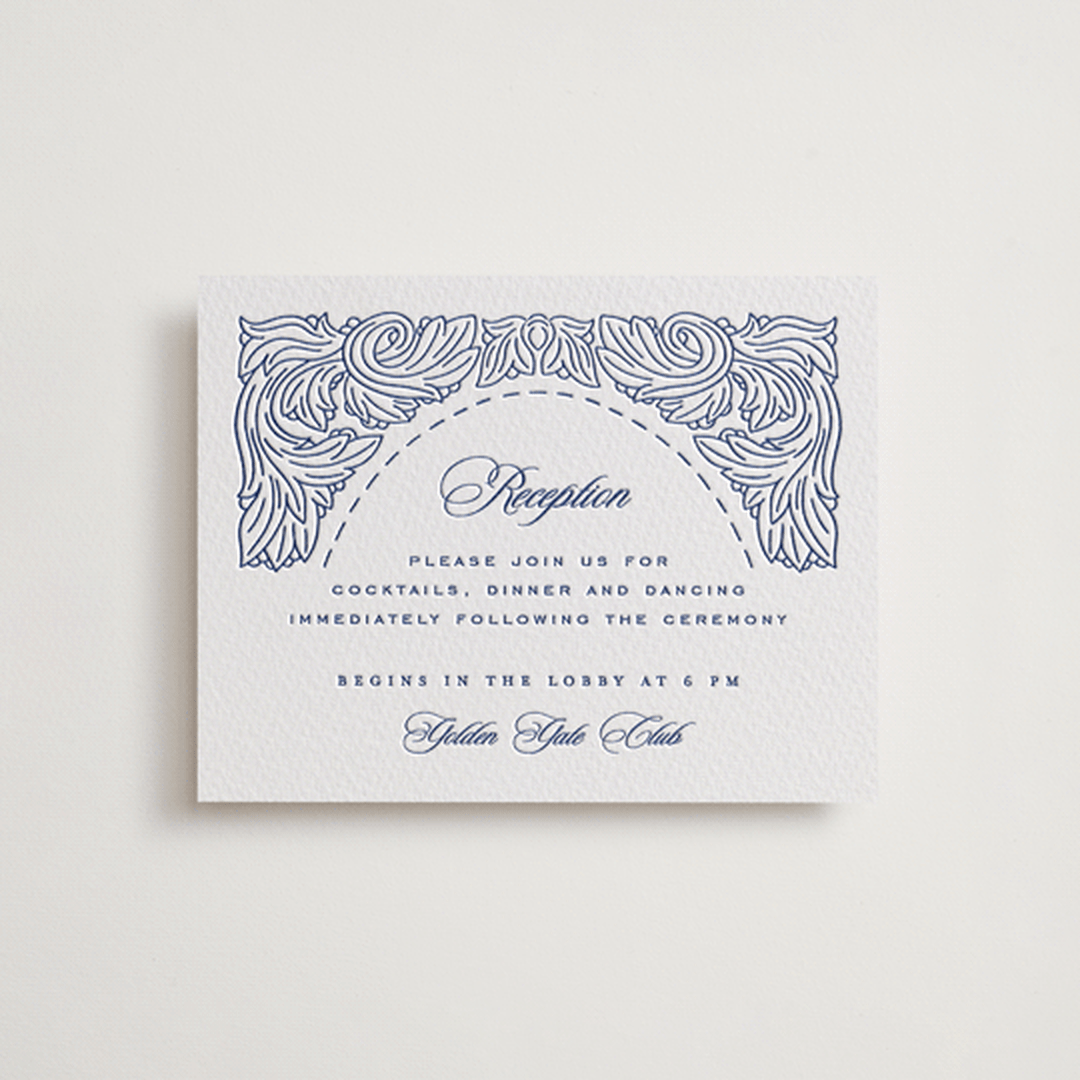 "Acanthus leaves" - Letterpress Reception Cards in Lapis by Yuliya Evseeva - Front