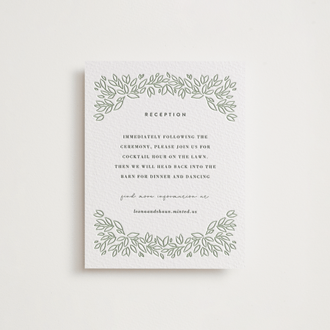 "Lovely Leaves" - Letterpress Reception Cards in Lovely Leaves by Jessie Steury - Front