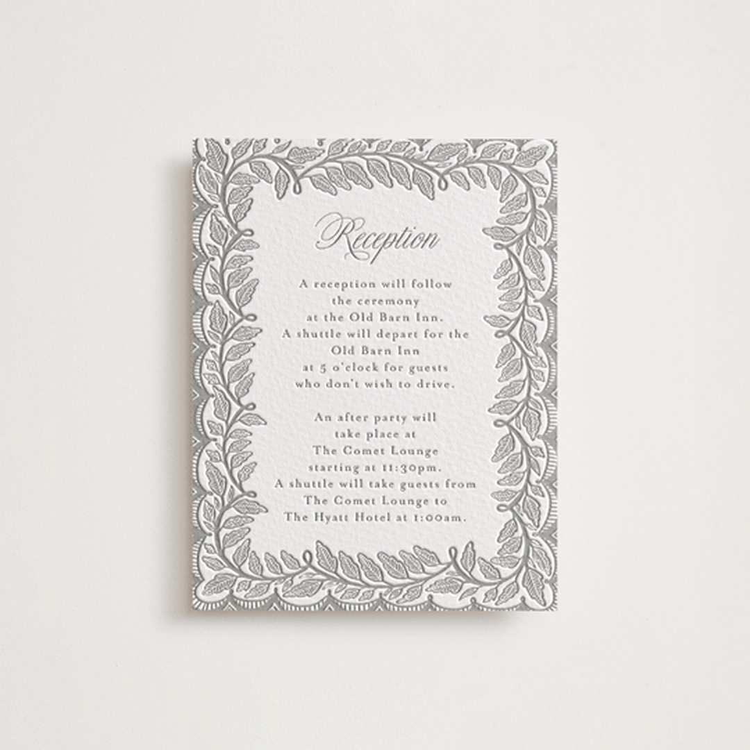 "Bridal Veil" - Letterpress Reception Cards in Gravel by Katharine Watson - Front