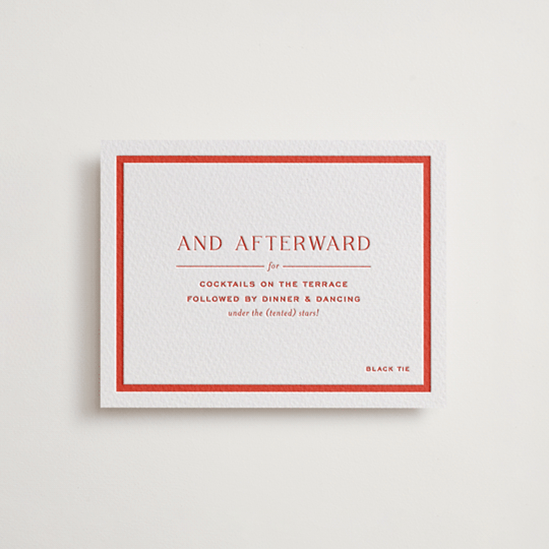 "Racquet" - Letterpress Reception Cards in Verona Sunset by Megan Davis - Front