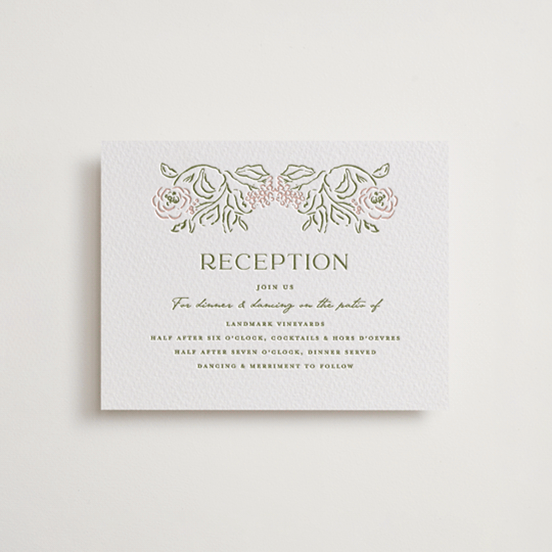 "Sketched Foliage" - Letterpress Reception Cards in Nude by Susan Zinader - Front