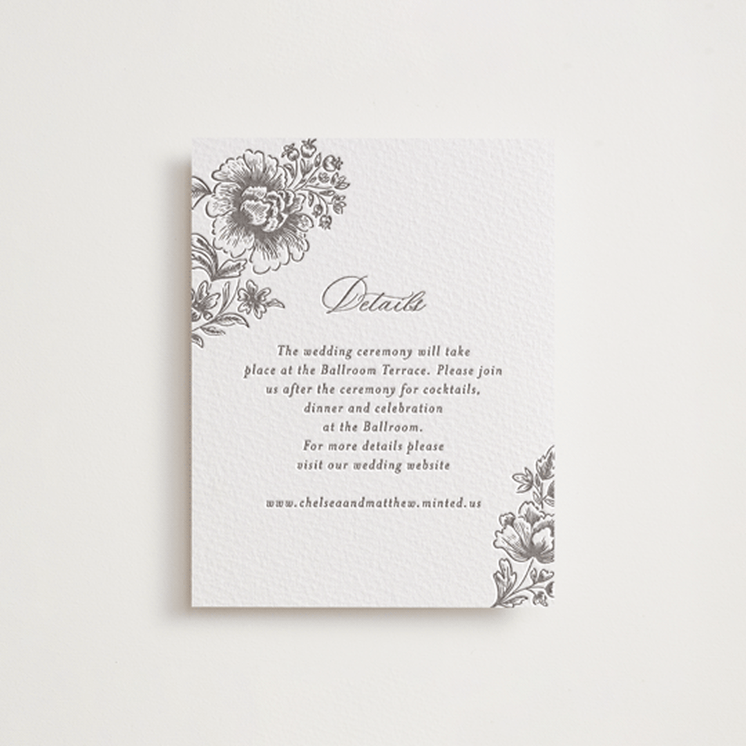 "Wedding Press" - Letterpress Reception Cards in Graphite by Chris Griffith - Front