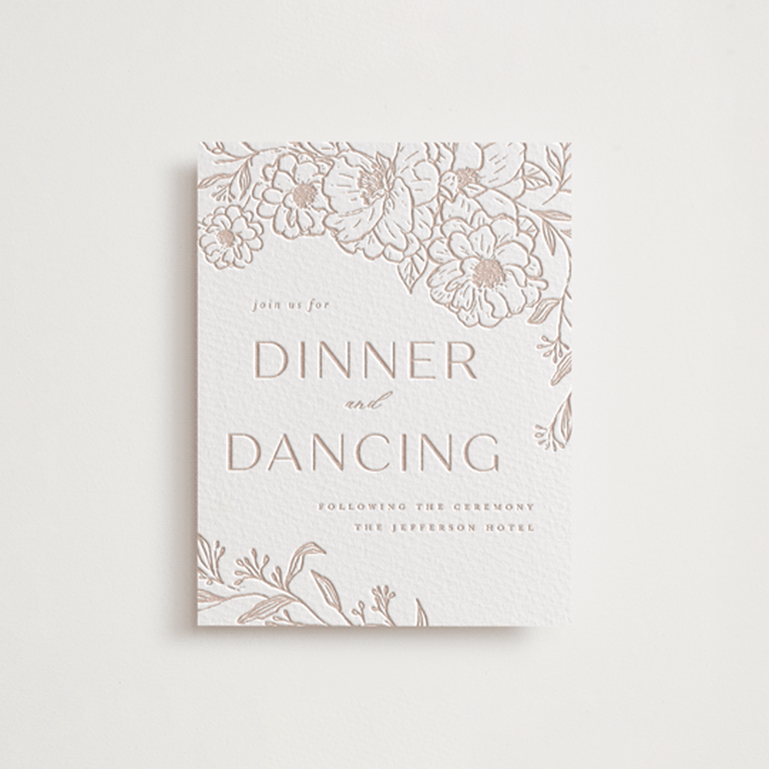 "Camellia.." - Letterpress Reception Cards in Latte by Vera Lim - Front