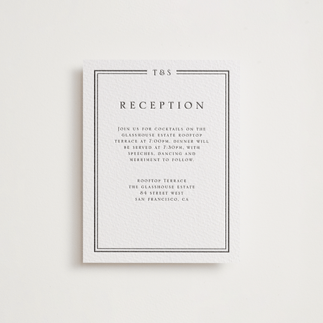 "Classic Frame" - Letterpress Reception Cards in Soft Black by Nicole Walsh - Front