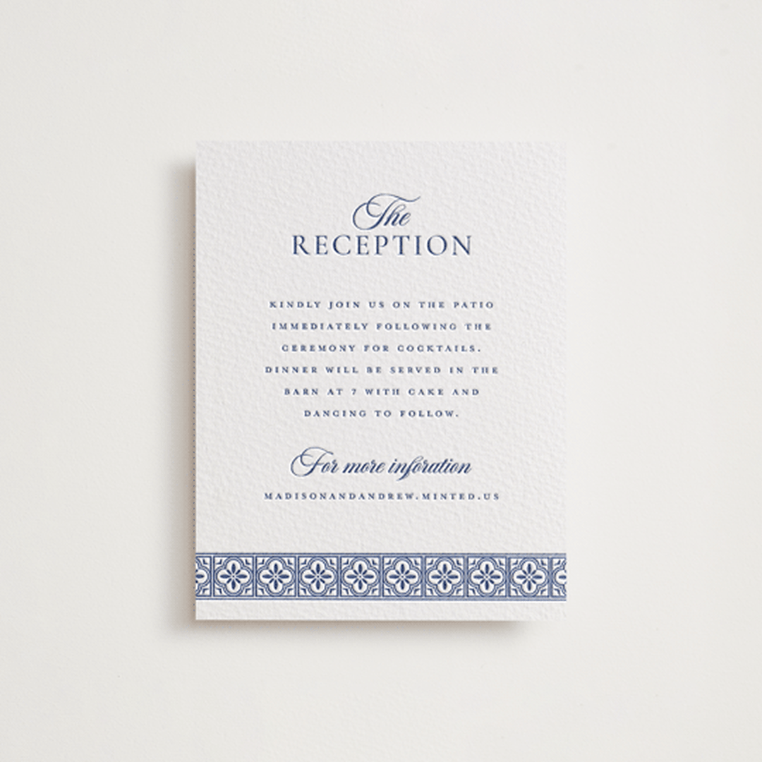"Tiled" - Letterpress Reception Cards in Lapis by Angela Garrick - Front