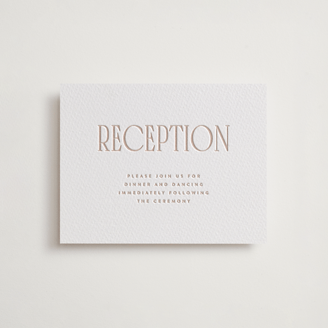 "title" - Letterpress Reception Cards in Latte by JoAnn Jinks - Front