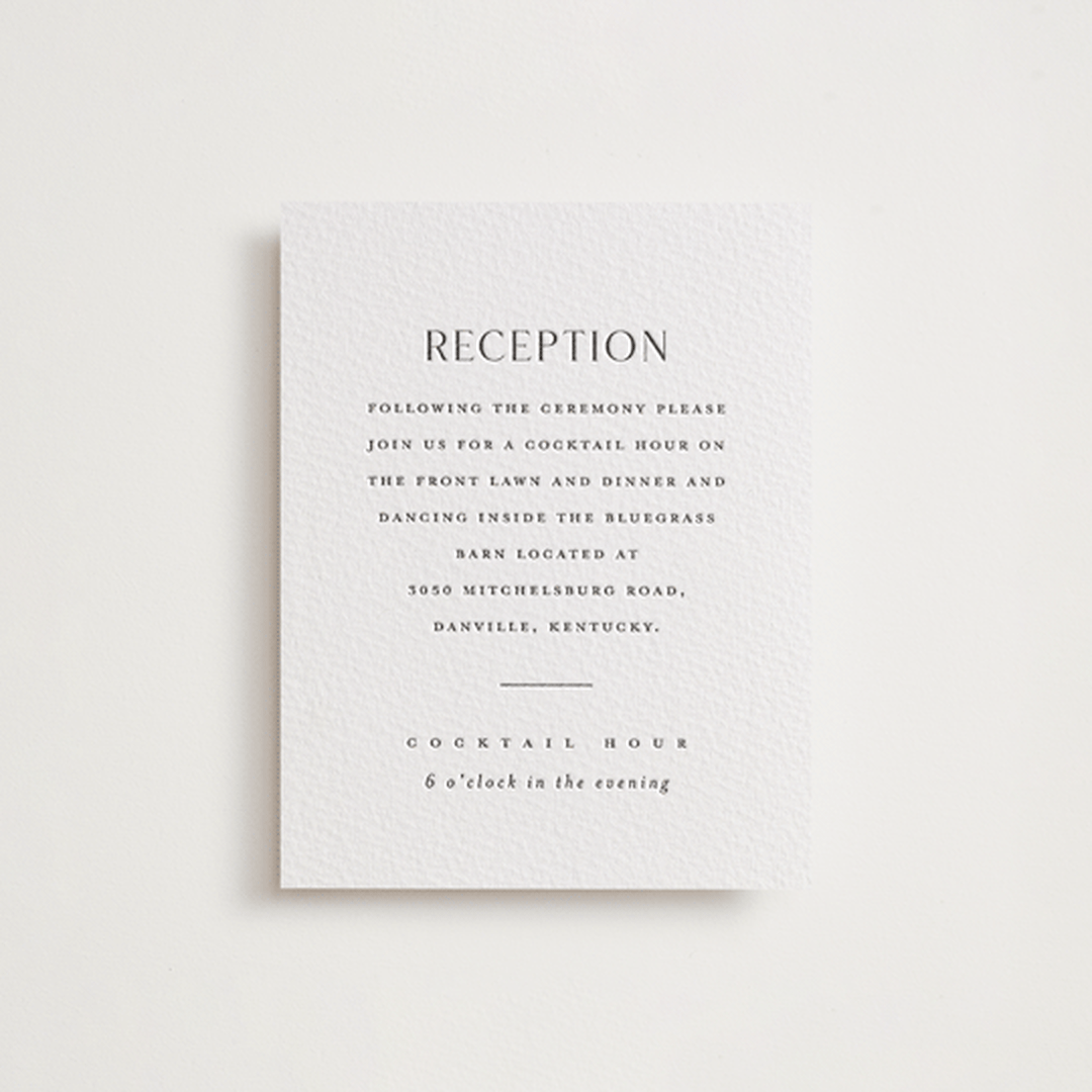 "Simple charm" - Letterpress Reception Cards in Soft Black by Stacey Meacham - Front