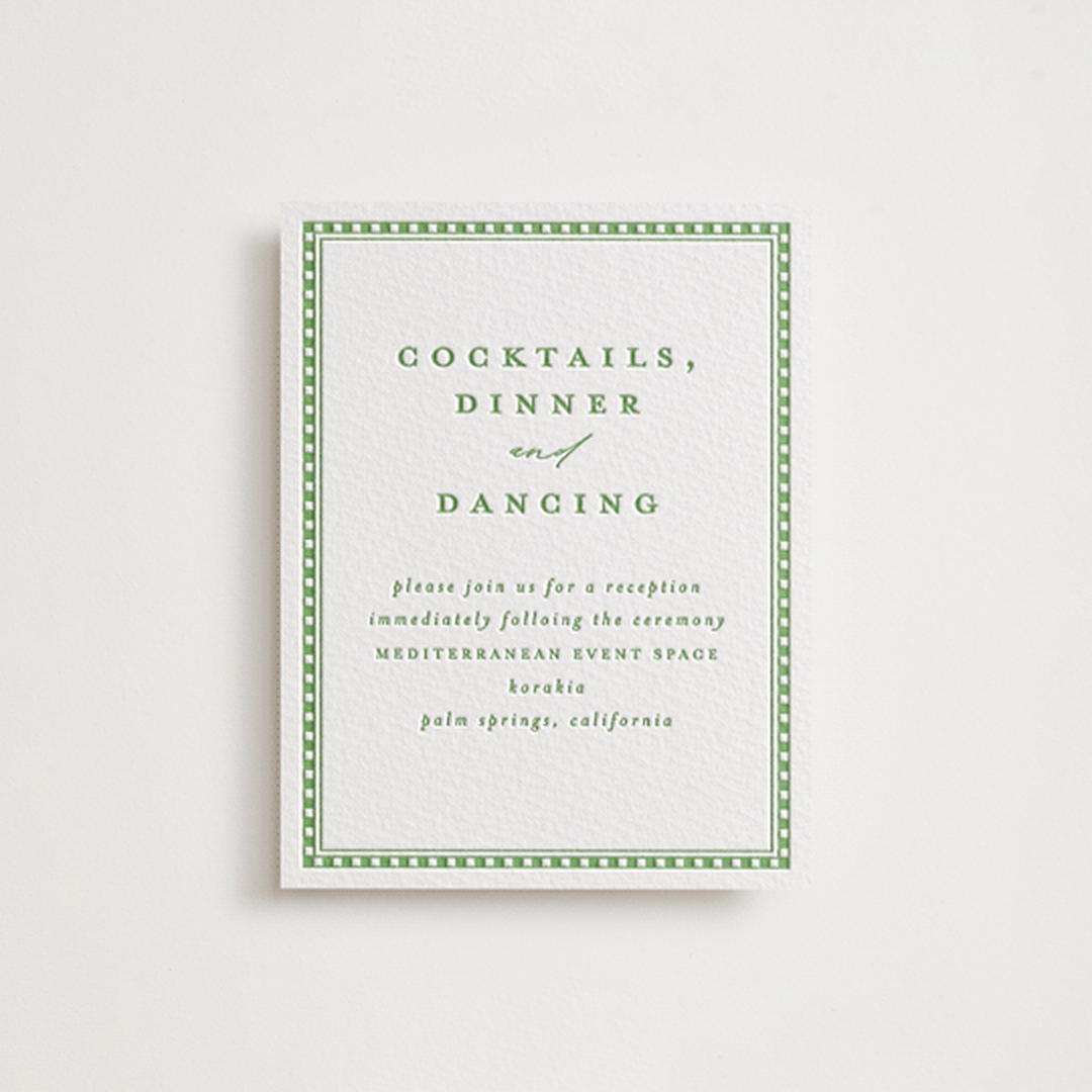 "Iconic" - Letterpress Reception Cards in Pear by Creo Study - Front