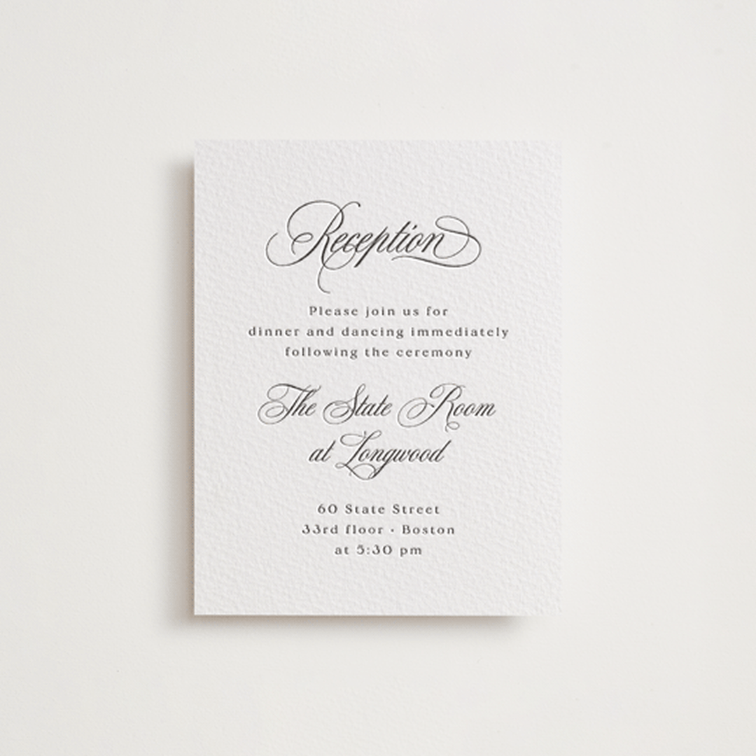 "Ambrose" - Letterpress Reception Cards in Soft Black by Olivia Raufman - Front