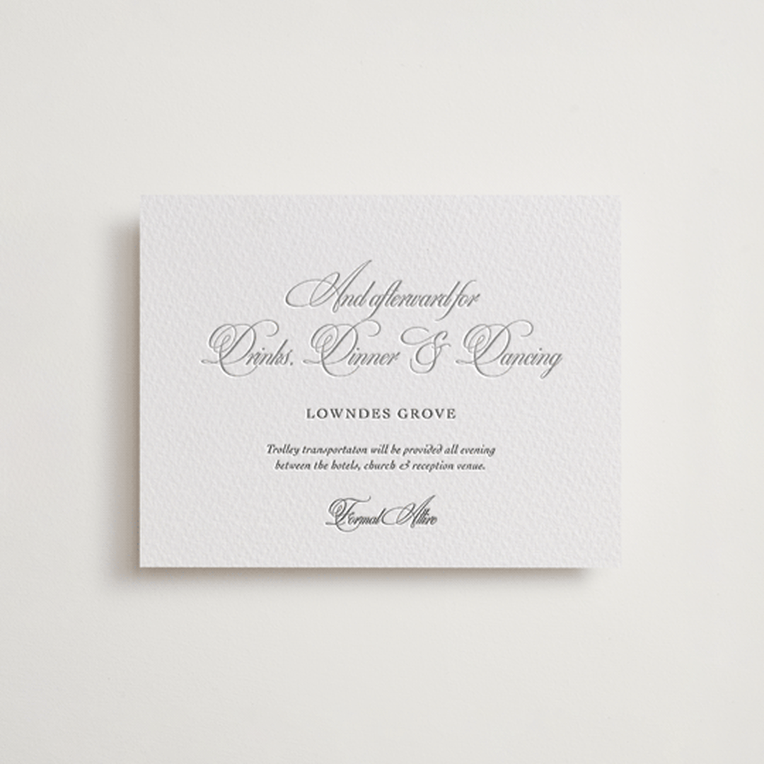 "Bradford" - Letterpress Reception Cards in Charcoal by Megan Davis - Front