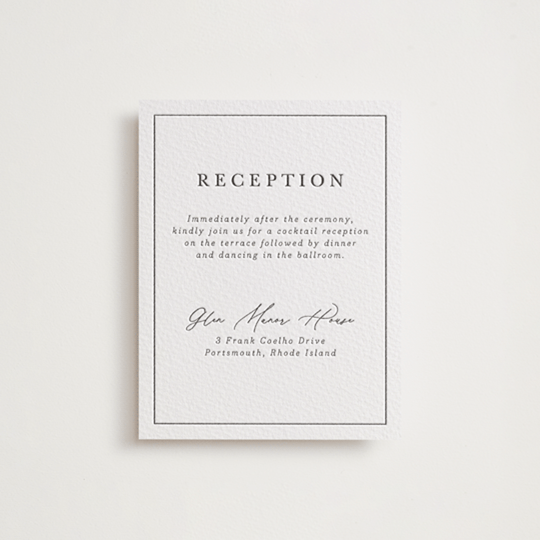 "modern classic" - Letterpress Reception Cards in Soft Black by Tamara Hilje - Front