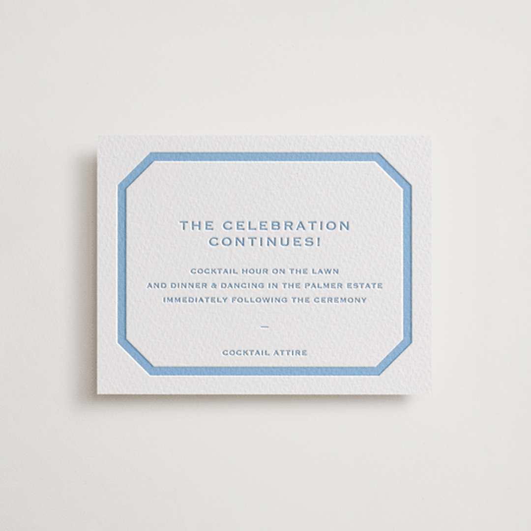"Danbury" - Letterpress Reception Cards in Sky Blue by Megan Davis - Front
