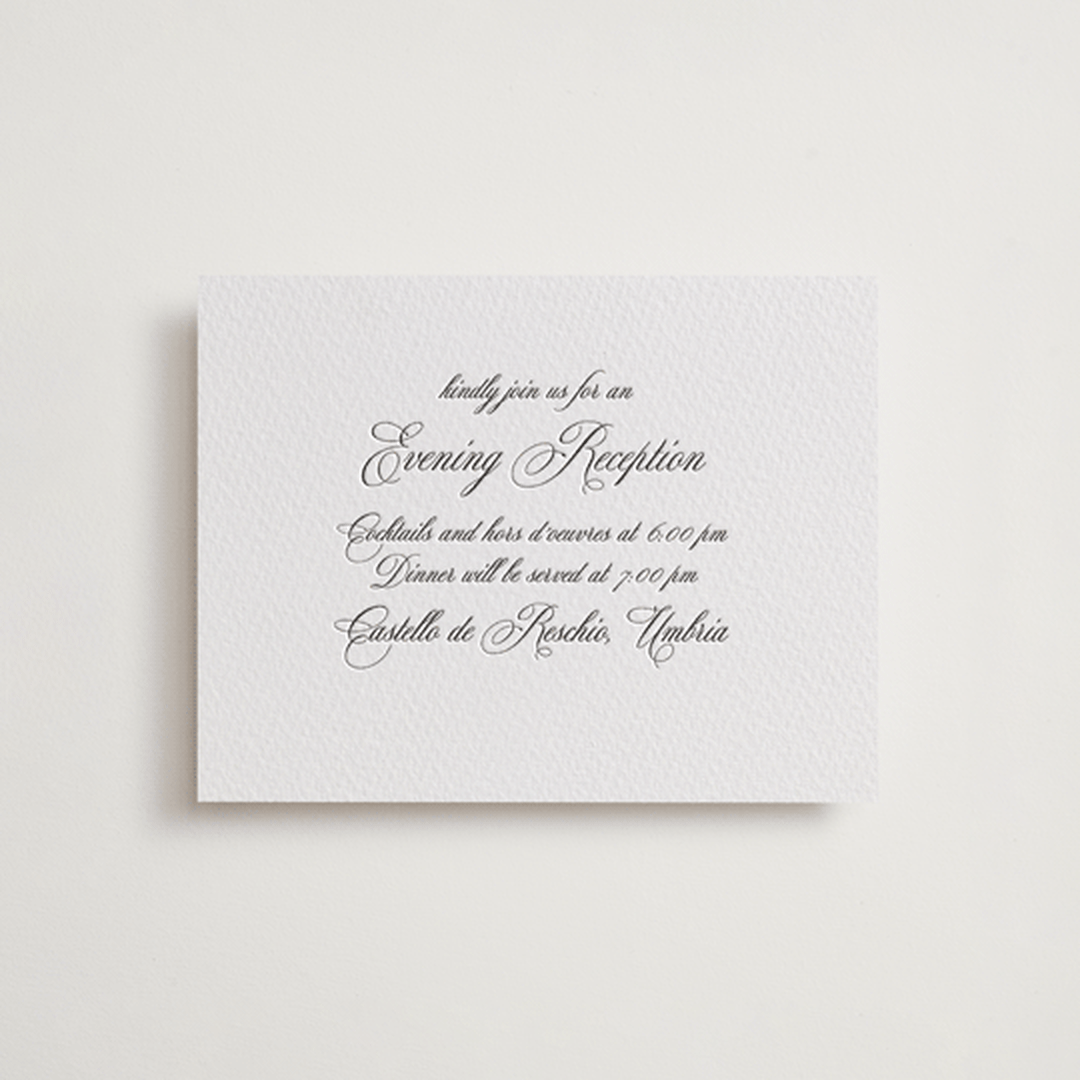 "palazzo" - Letterpress Reception Cards in Soft Black by Benita Crandall - Front