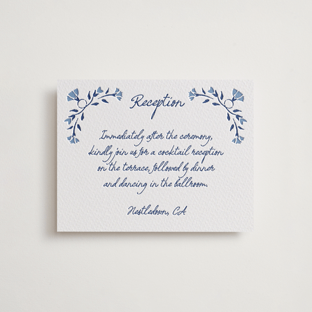 "Talavera" - Letterpress Reception Cards in Lapis by Tamara Hilje - Front
