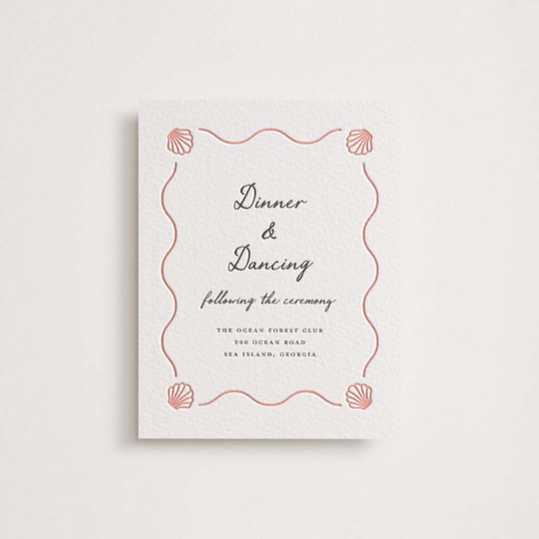"Ocean Love" - Letterpress Reception Cards in Peach by Alston Foster - Front