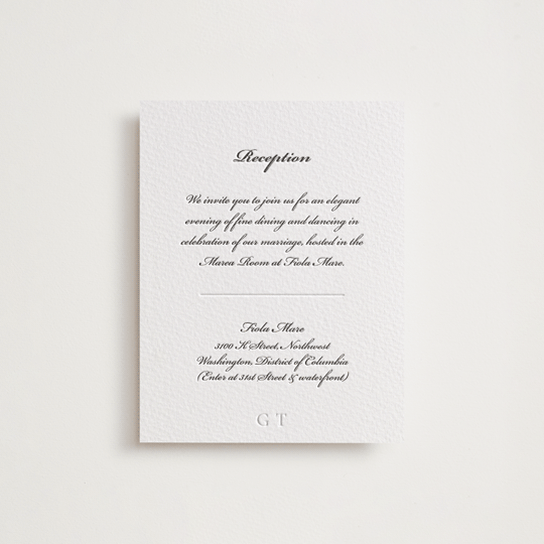 "Astor Elegance" - Letterpress Reception Cards in Midnight by Clover and Lamb - Front