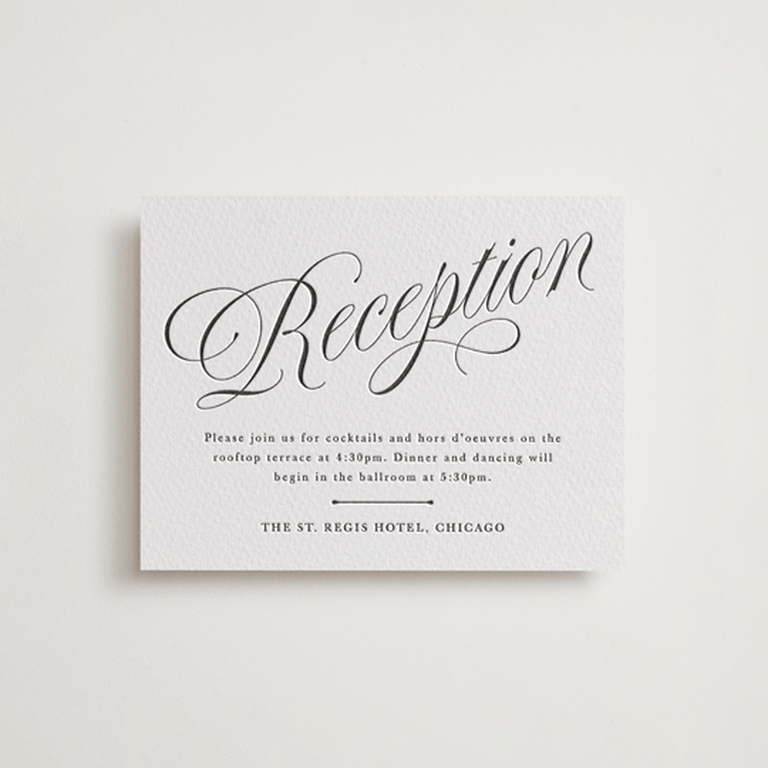"Mirin" - Letterpress Reception Cards in Soft Black by Kate Ahn - Front
