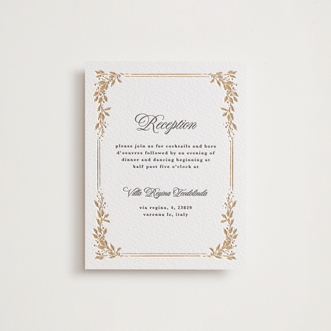 "Lake Como" - Letterpress Reception Cards in Faux Gold by Kate Ahn - Front