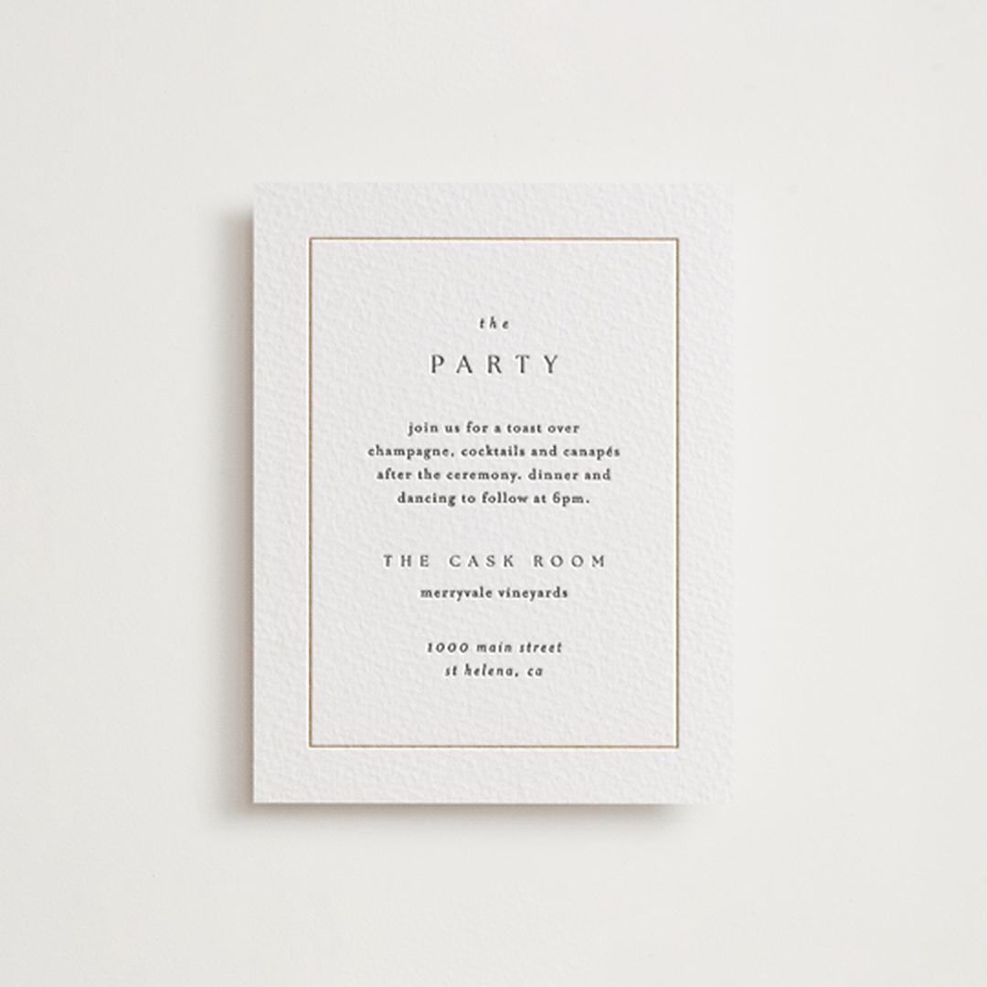 "Framed Monogram" - Letterpress Reception Cards in Faux Gold by Kelly Schmidt - Front