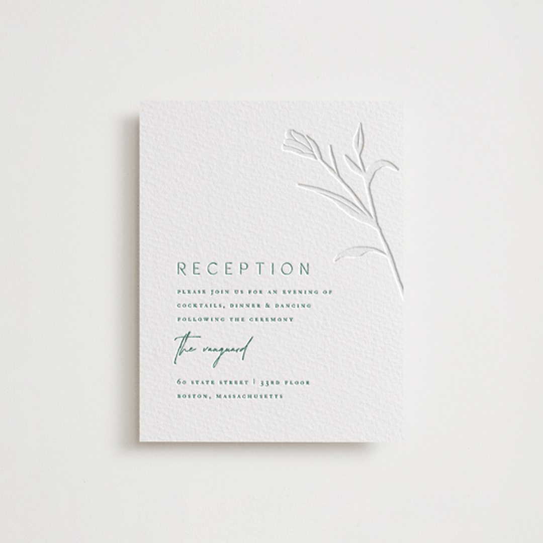 "Perennial" - Letterpress Reception Cards in Cucumber by Amy Kross - Front