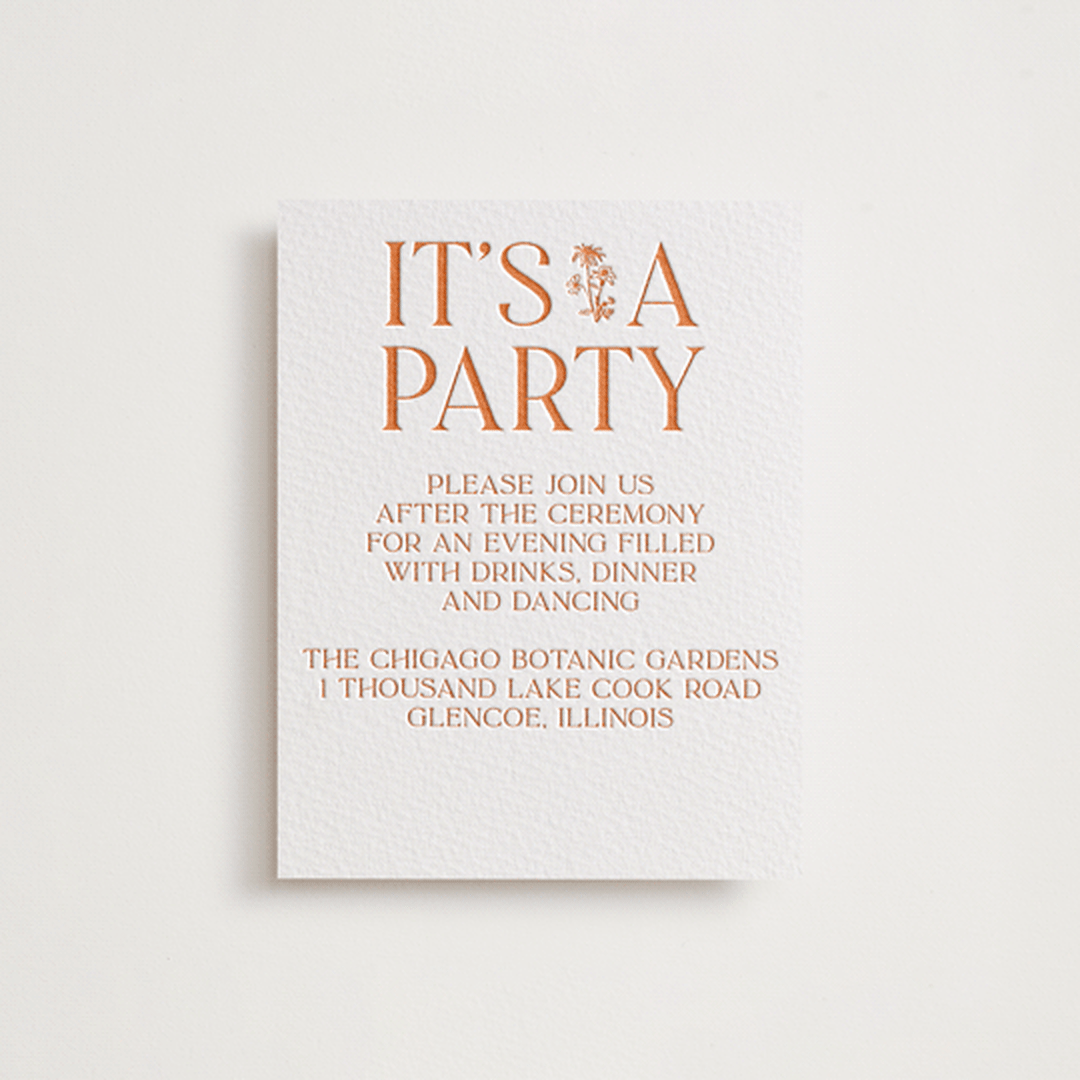 "Floral Emblem" - Letterpress Reception Cards in Pumpkin by Baumbirdy - Front