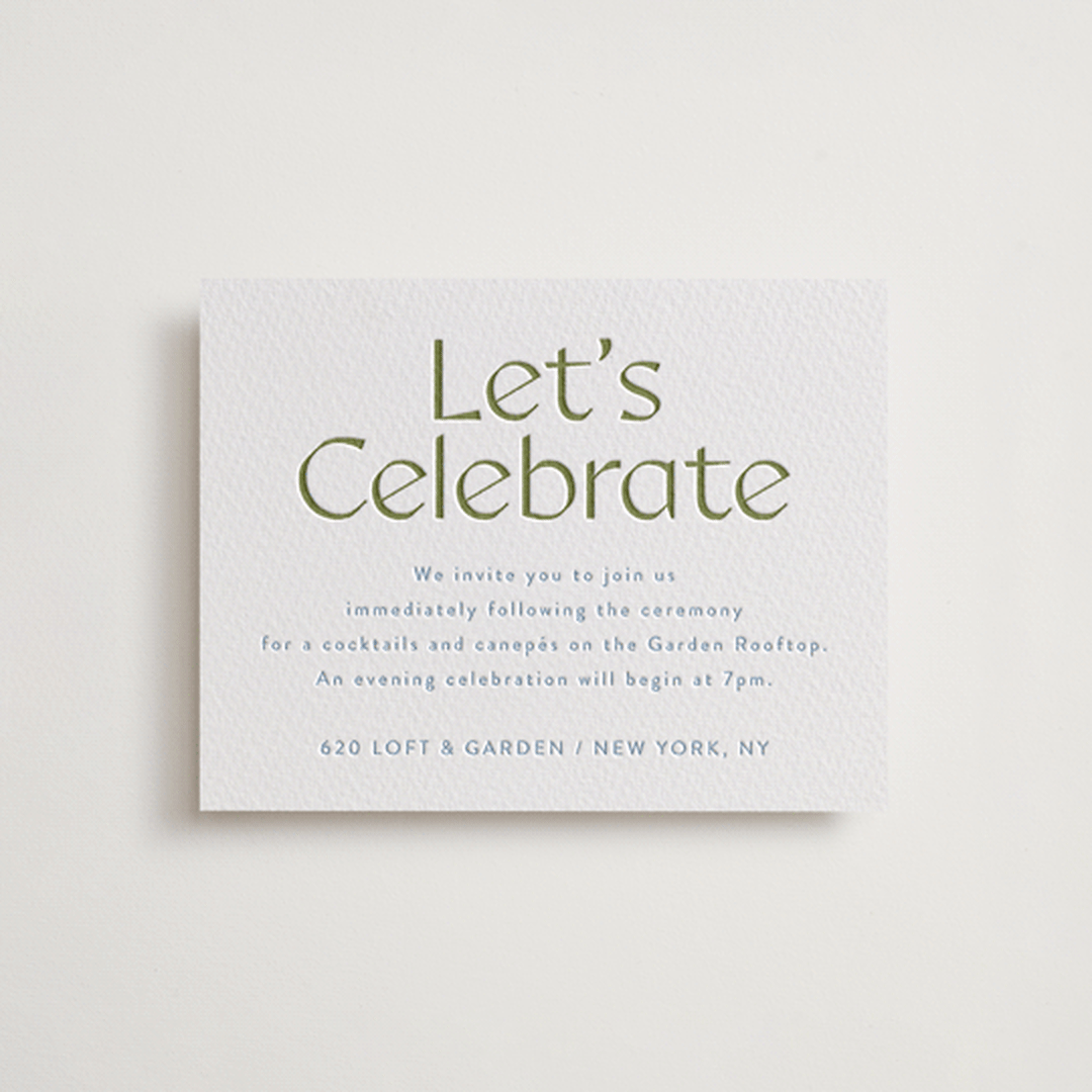 "Ayumi" - Letterpress Reception Cards in Pistachio by Melanie Kosuge - Front