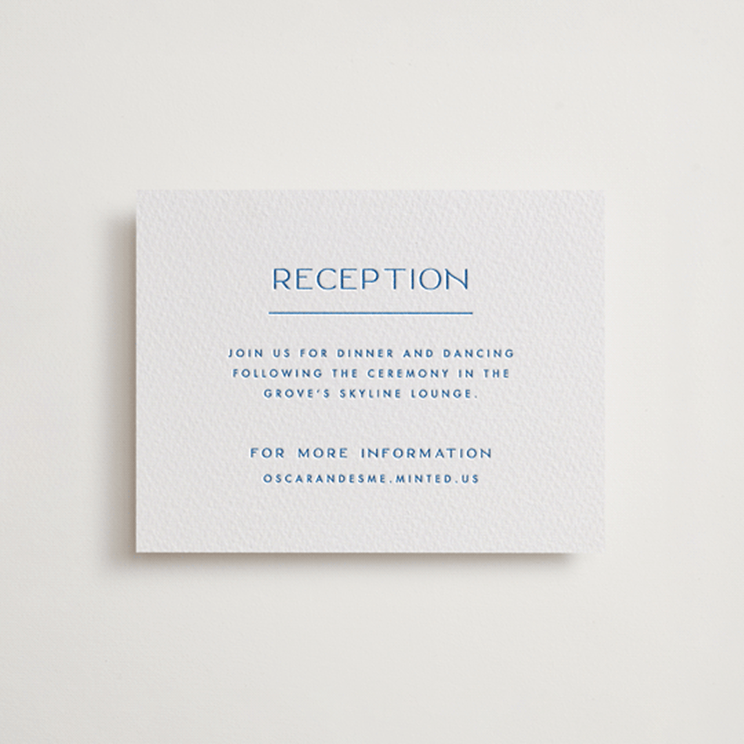 "Brooklyn" - Letterpress Reception Cards in Sapphire by Ellen Schlegelmilch - Front