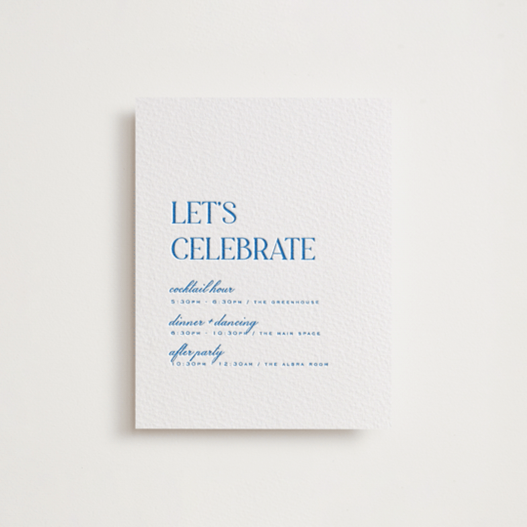 "Clarity" - Letterpress Reception Cards in Sapphire by Heather Cairl - Front