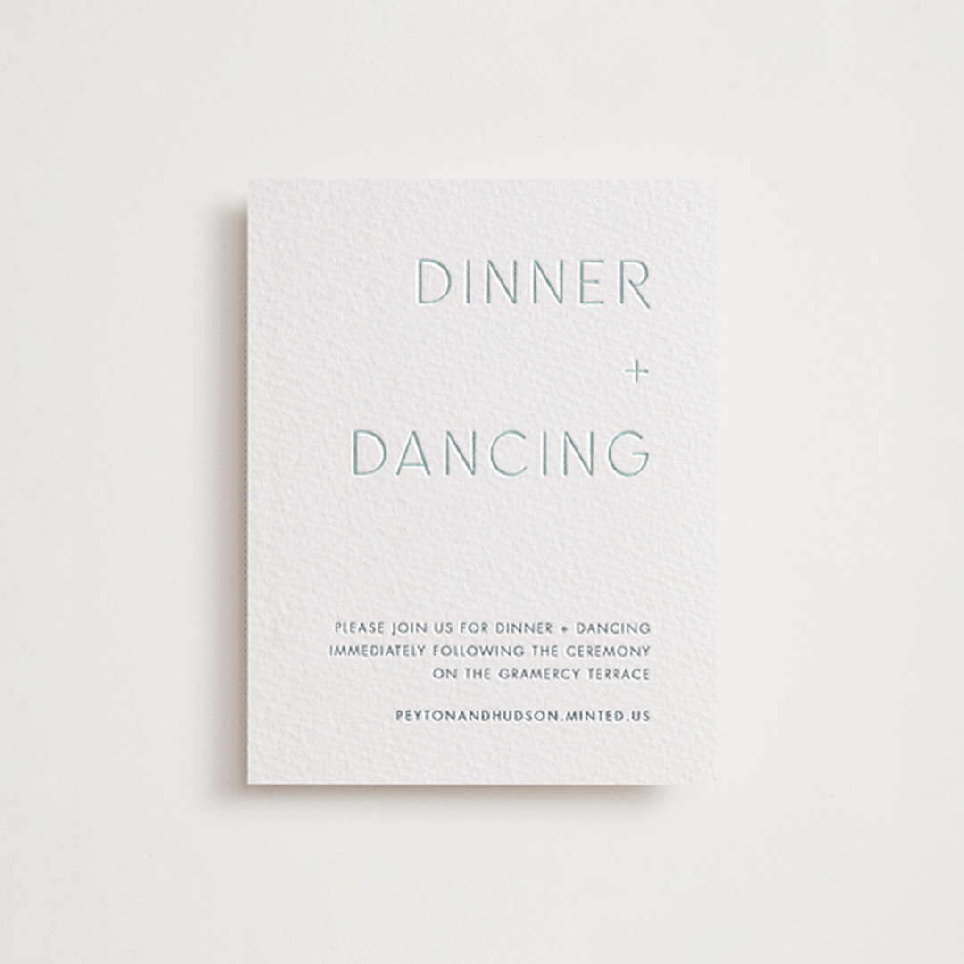 "Juniper" - Letterpress Reception Cards in Turquoise by Blustery August - Front