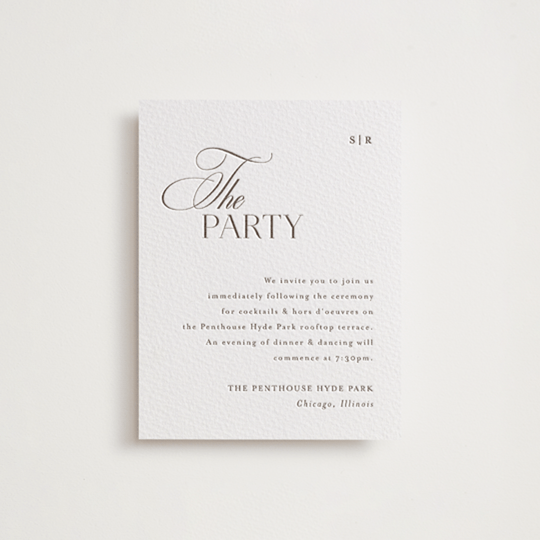 "Sibonie" - Letterpress Reception Cards in Coffee by Melanie Kosuge - Front