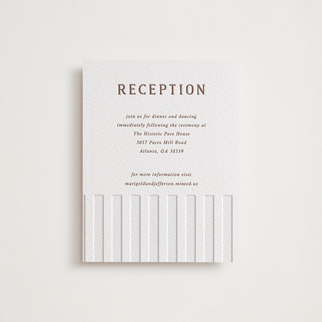 "Stripes" - Letterpress Reception Cards in Burnt Sienna by Kelly Watkins - Front