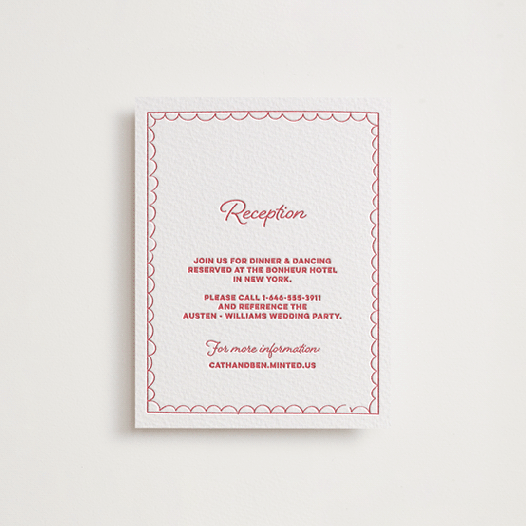 "Crazy Little Thing Called Love" - Letterpress Reception Cards in Scarlet by Helena Vitto - Front
