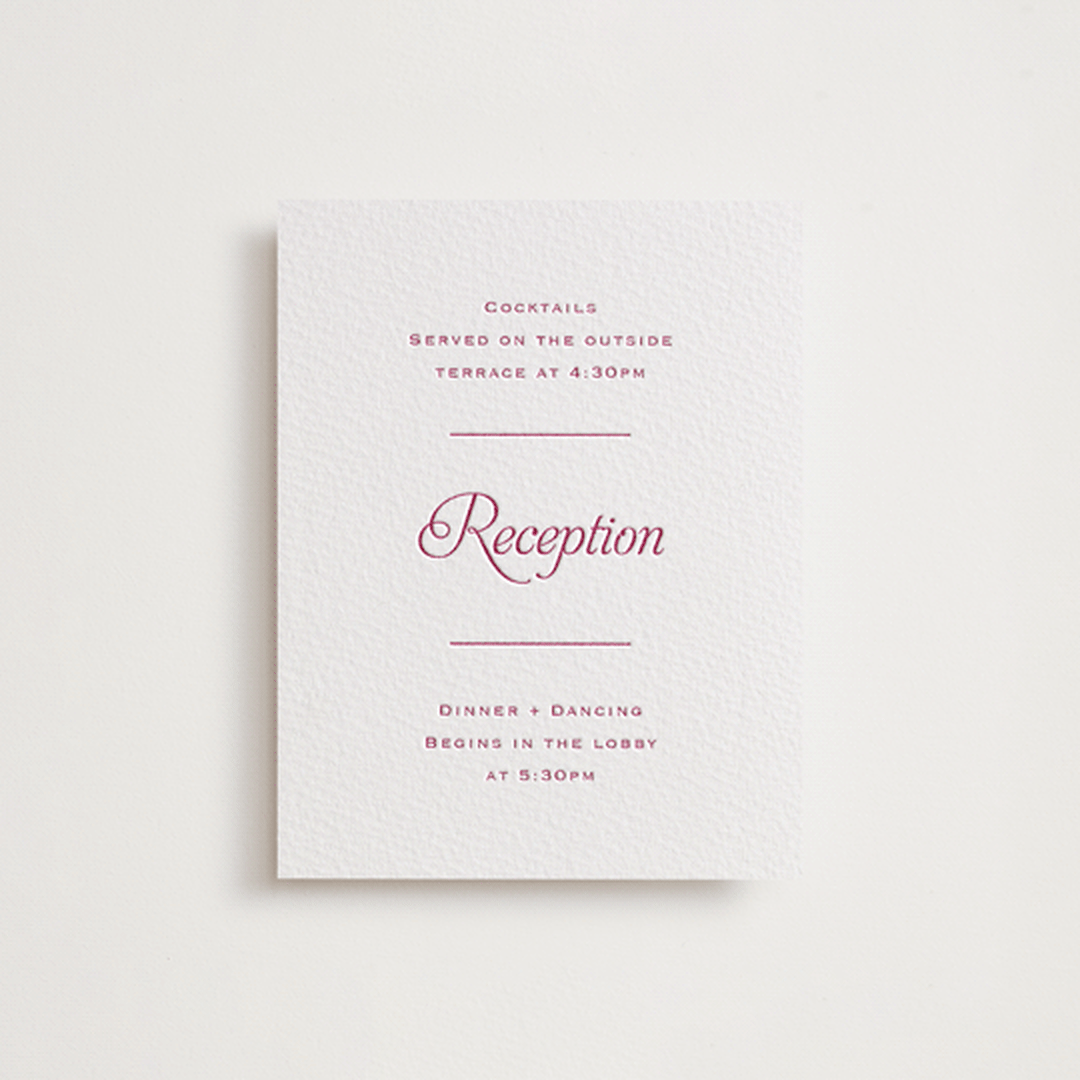 "Modernne" - Letterpress Reception Cards in Merlot by Carolyn MacLaren - Front