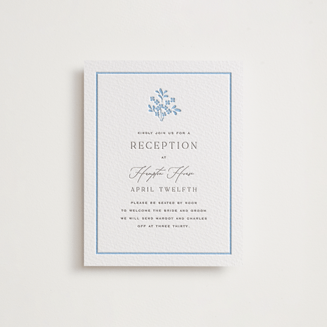 "Margot" - Letterpress Reception Cards in Sky Blue by Erin L. Wilson - Front