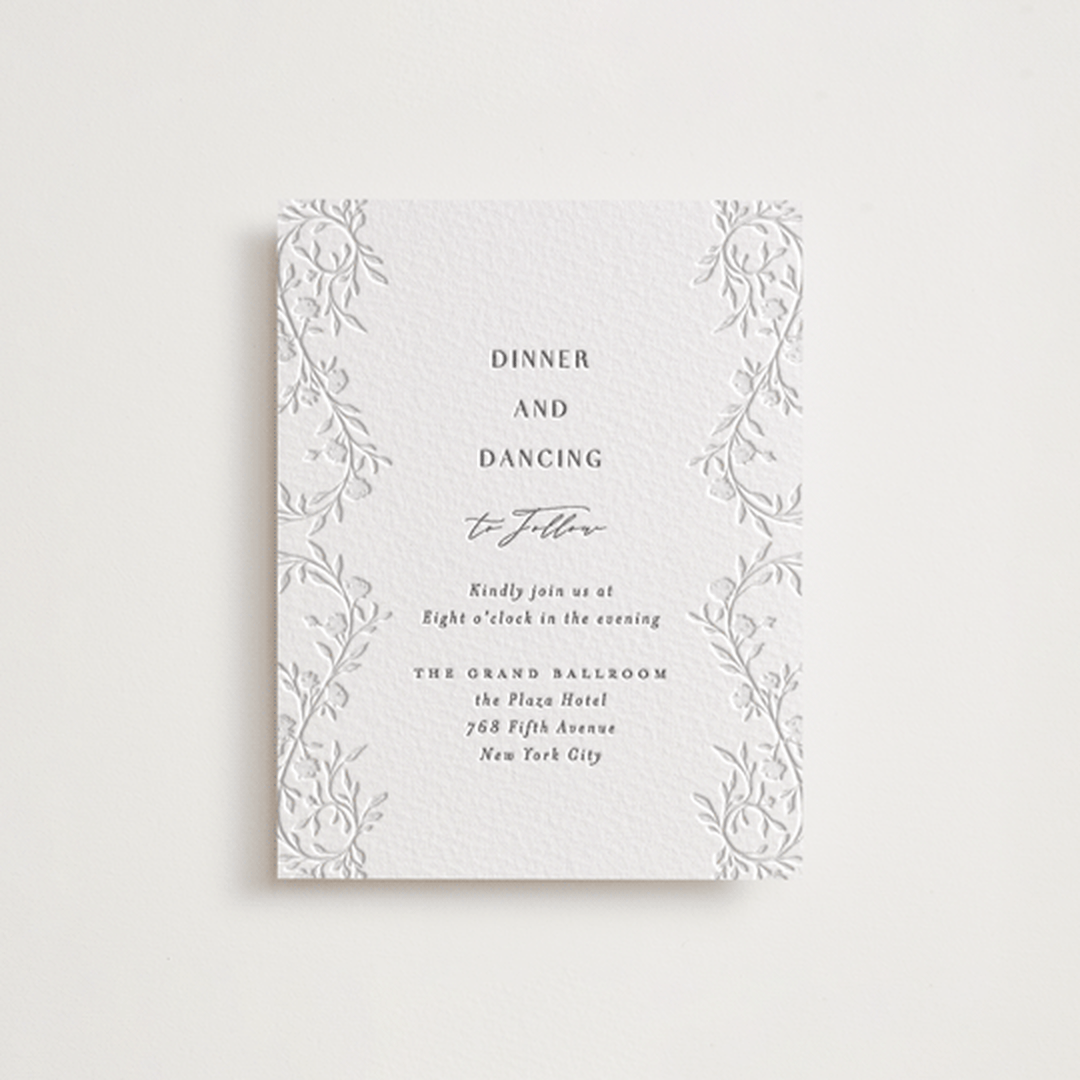 "Delicately" - Letterpress Reception Cards in Gravel by Nicoletta Savod - Front