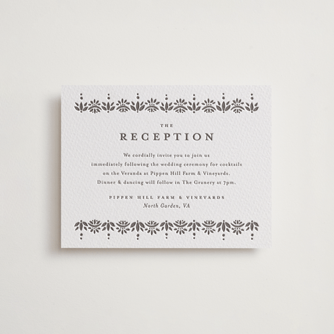 "Cosette" - Letterpress Reception Cards in Graphite by Melanie Kosuge - Front
