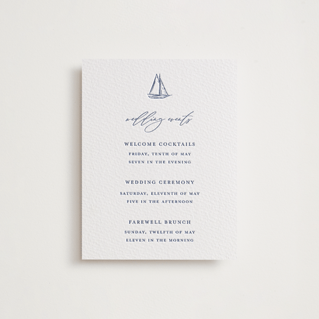 "Mariner" - Letterpress Reception Cards in Indigo by Jelena Vuletic - Front