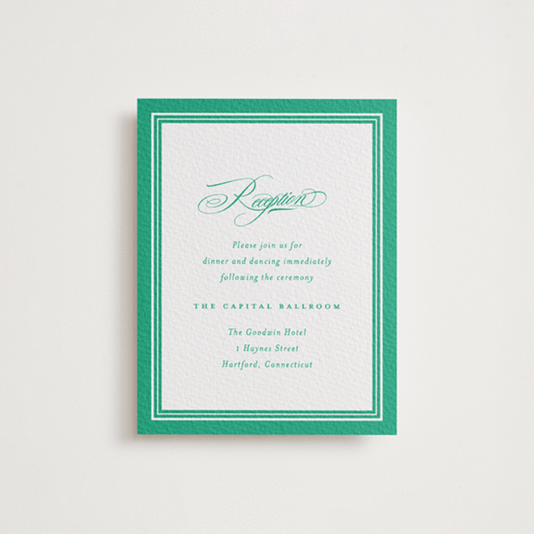 "Hartford" - Letterpress Reception Cards in Shamrock by Olivia Raufman - Front
