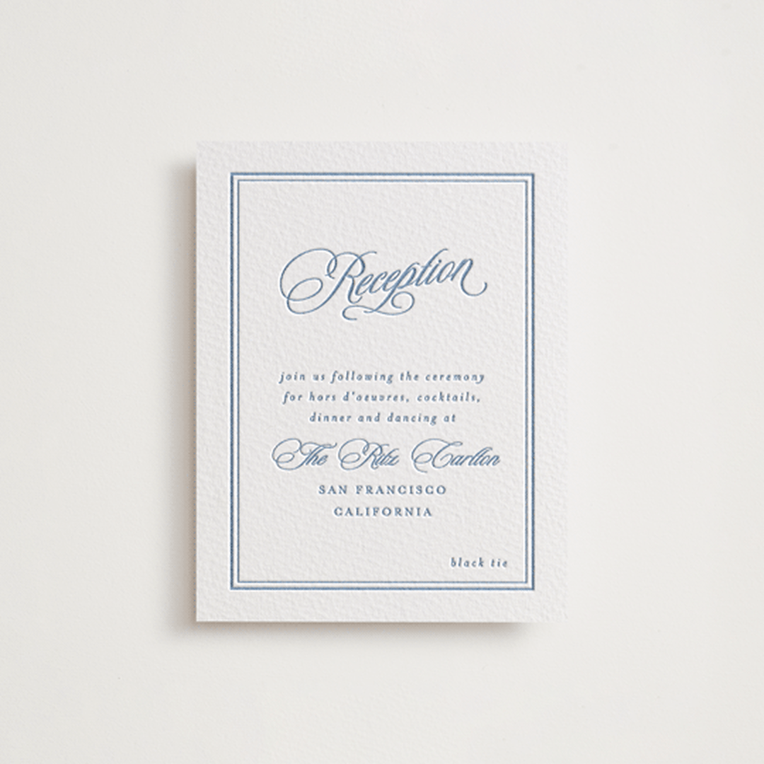 "Posh" - Letterpress Reception Cards in Provincial Blue by Creo Study - Front