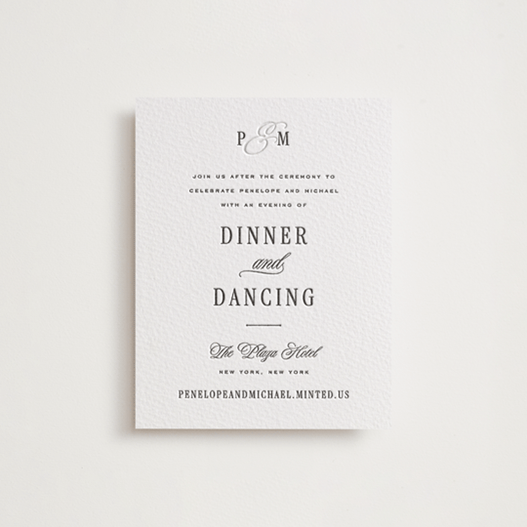 "Outlined" - Letterpress Reception Cards in Soft Black by Leah Bisch - Front