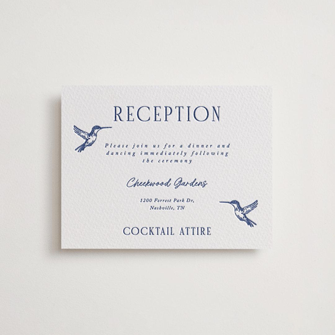 "Botanical Dream" - Letterpress Reception Cards in Lapis by Sherley Ferreira - Front