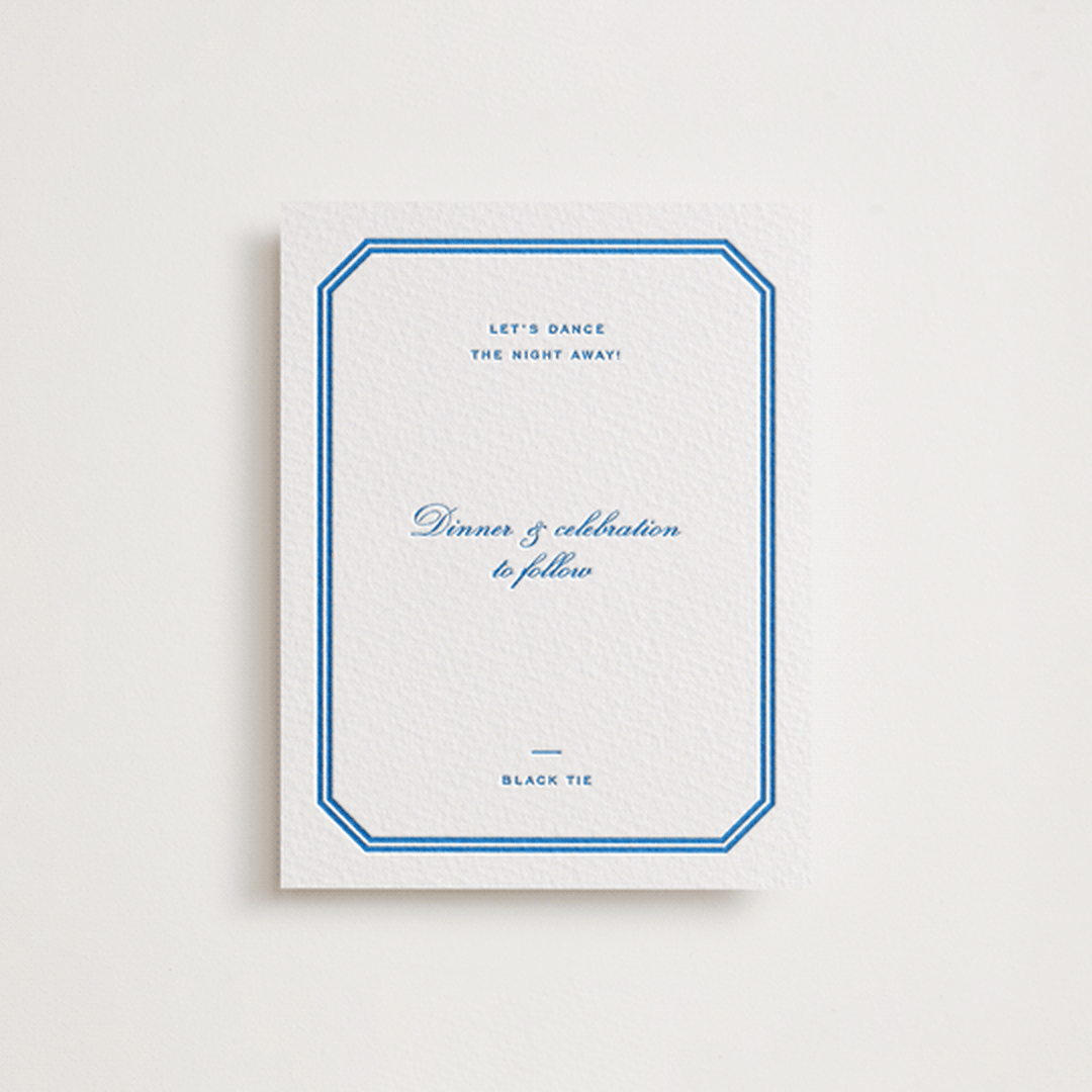 "Brasserie" - Letterpress Reception Cards in Sapphire by Megan Davis - Front