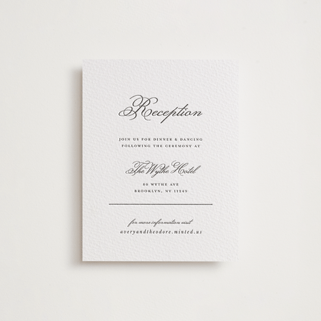 "Bliss" - Letterpress Reception Cards in Soft Black by Kelly Watkins - Front